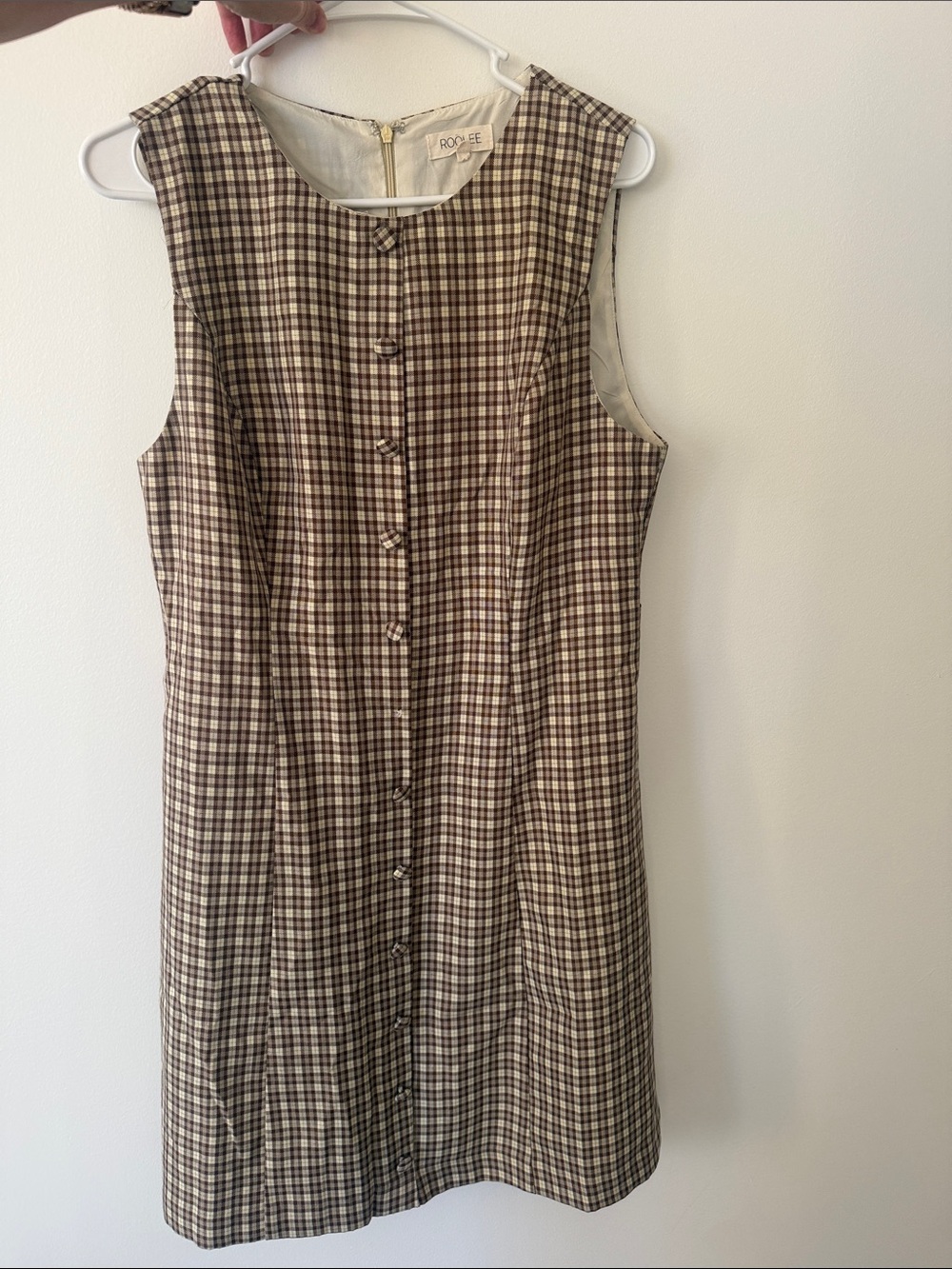 Roolee Brown and Cream Plaid Button-Front Shift Dress